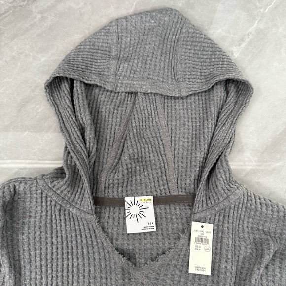 Women’s OFFLINE By Aerie Wow! Waffle Knit Hoodie Pullover Lounge Top Size Small - Picture 4 of 16